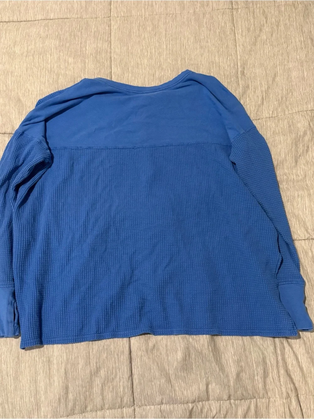 aerie Blue Waffle-Knit Henley Sweatshirt